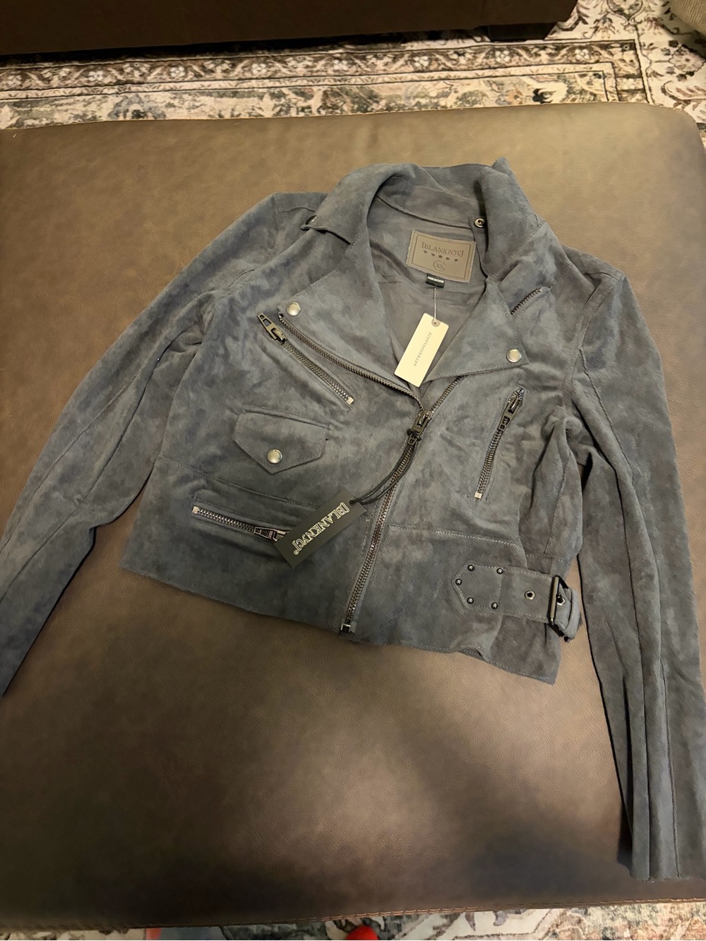 Blank NYC Suede Moto Jacket - Slate Blue NWT xsmall $198 - Picture 1 of 5